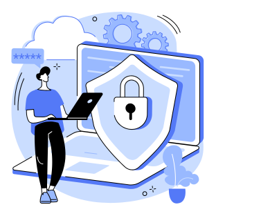 security sign and man on pc