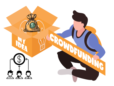 a person holding crowdfunding banner