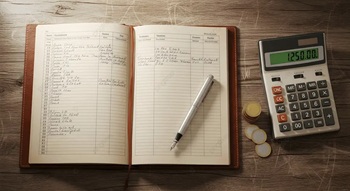record book and calculator
