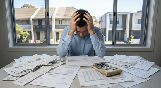 person doing paper work and seems confused