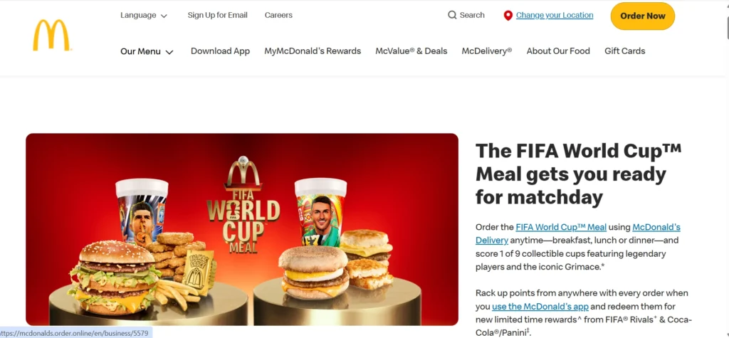 Home page of McDonald's
