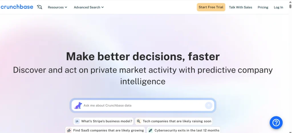 Home page of crunchbase