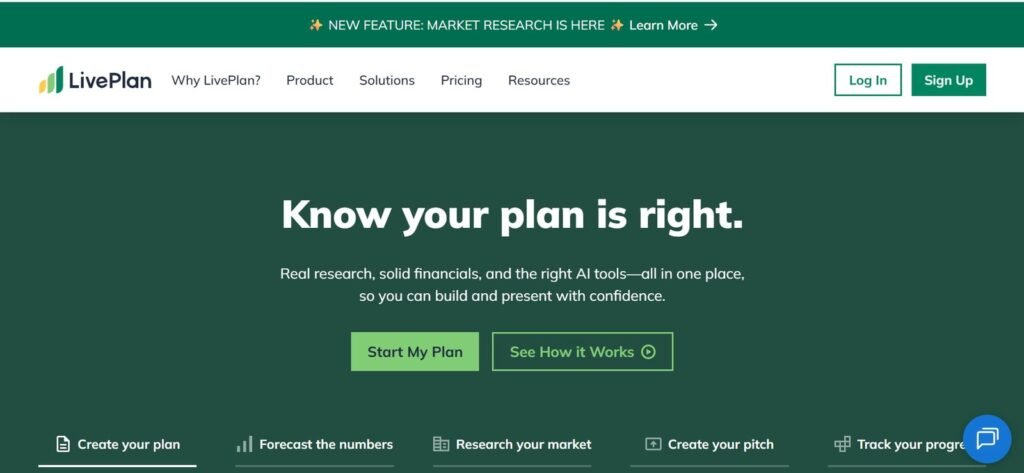 Home page of LivePlan