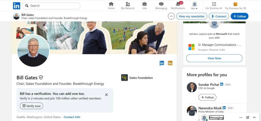 Home page of LinkedIn