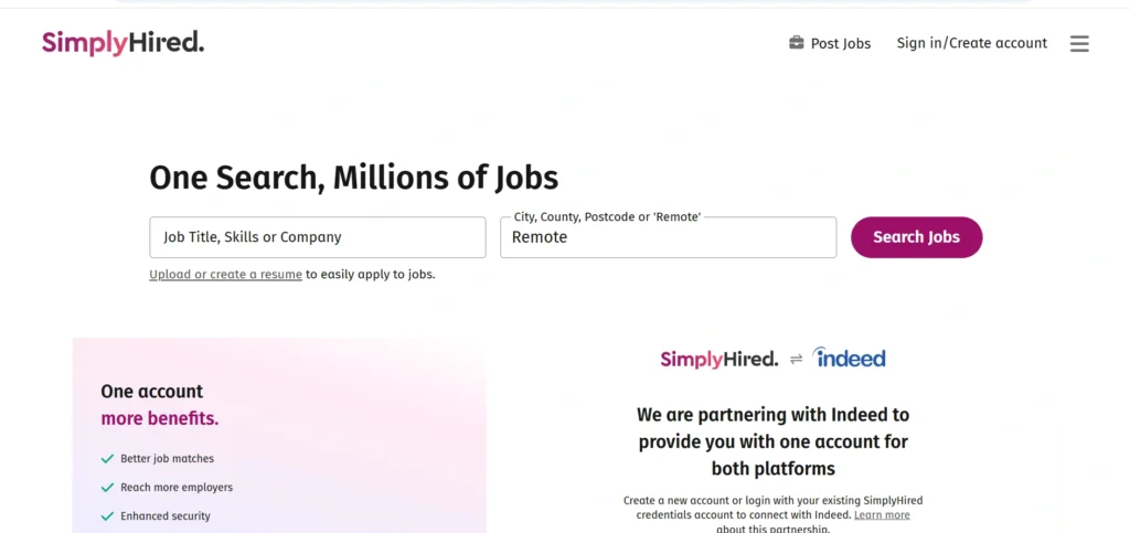 Home page of SimplyHired