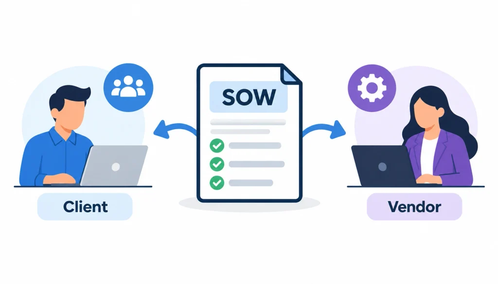 SOW document showing client and vendor responsibilities in a project.