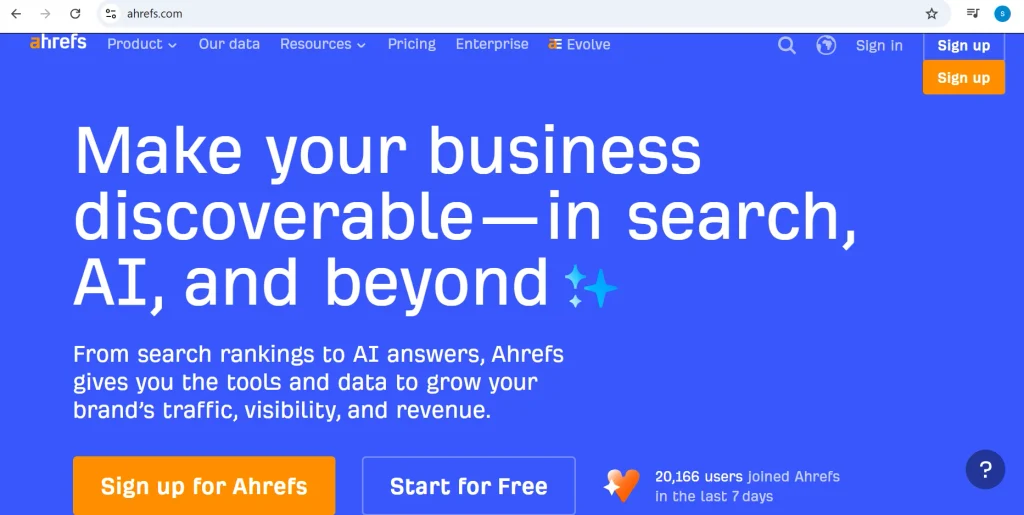Home page of Ahrefs