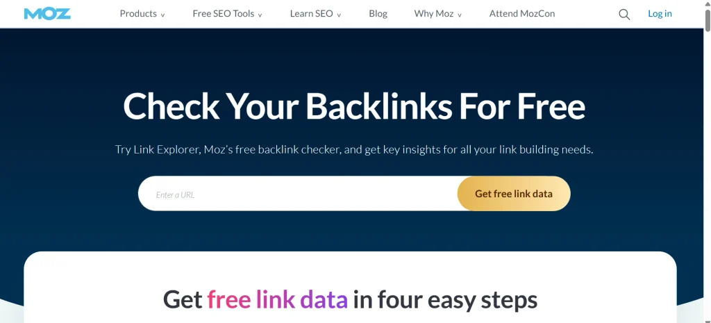 Homepage of Moz