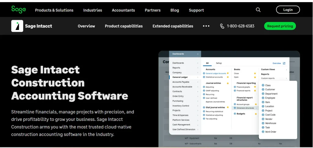 Home page of Sage Intacct Construction