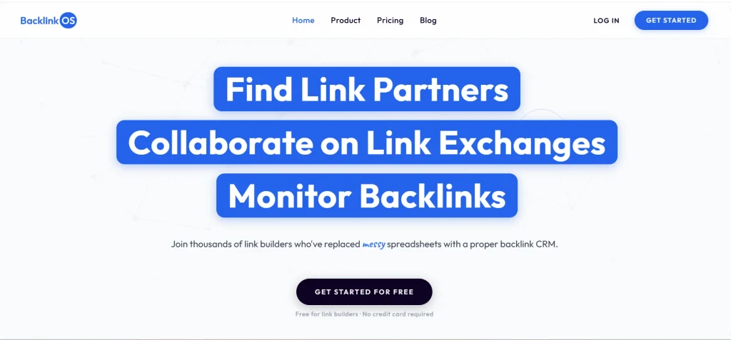 Home page of BacklinkOS