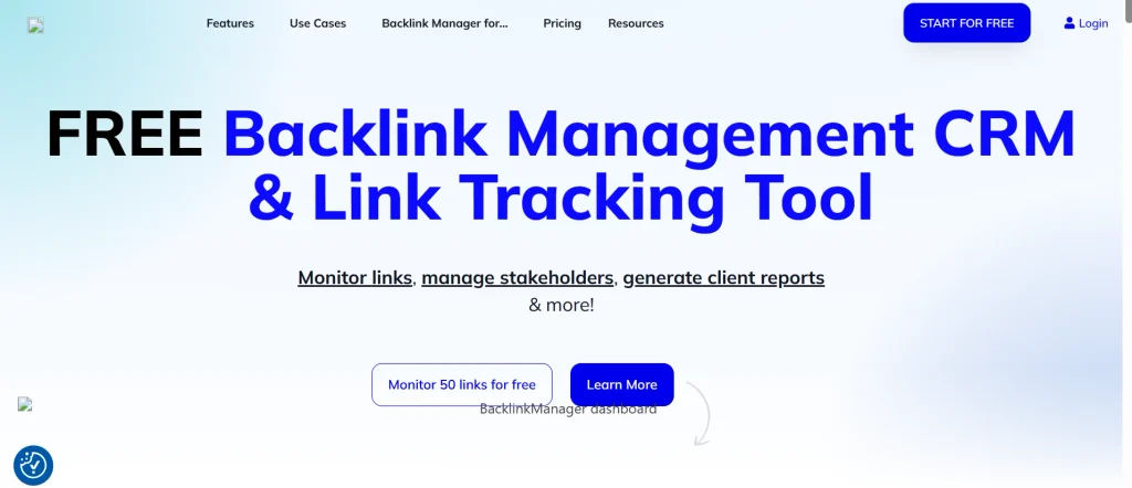 Home page of BacklinkManager.io