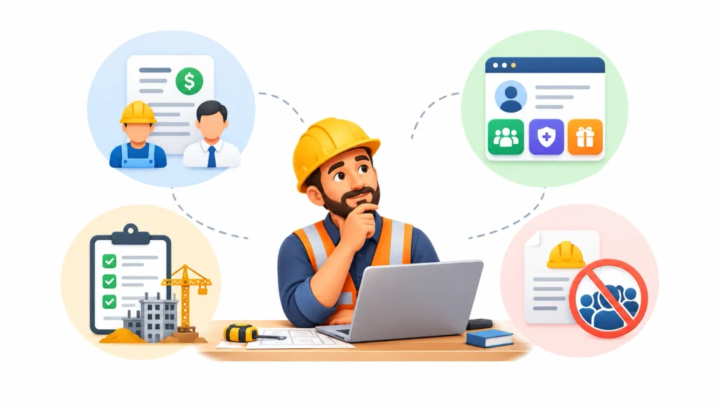 Paycor payroll for construction businesses featuring payroll management, HR benefits, workforce planning, and union reporting limitations.